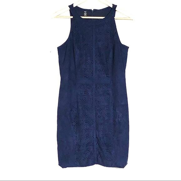 INC International Concepts Blue laser cut faux suede sheath dress medium M B117 - Picture 1 of 4